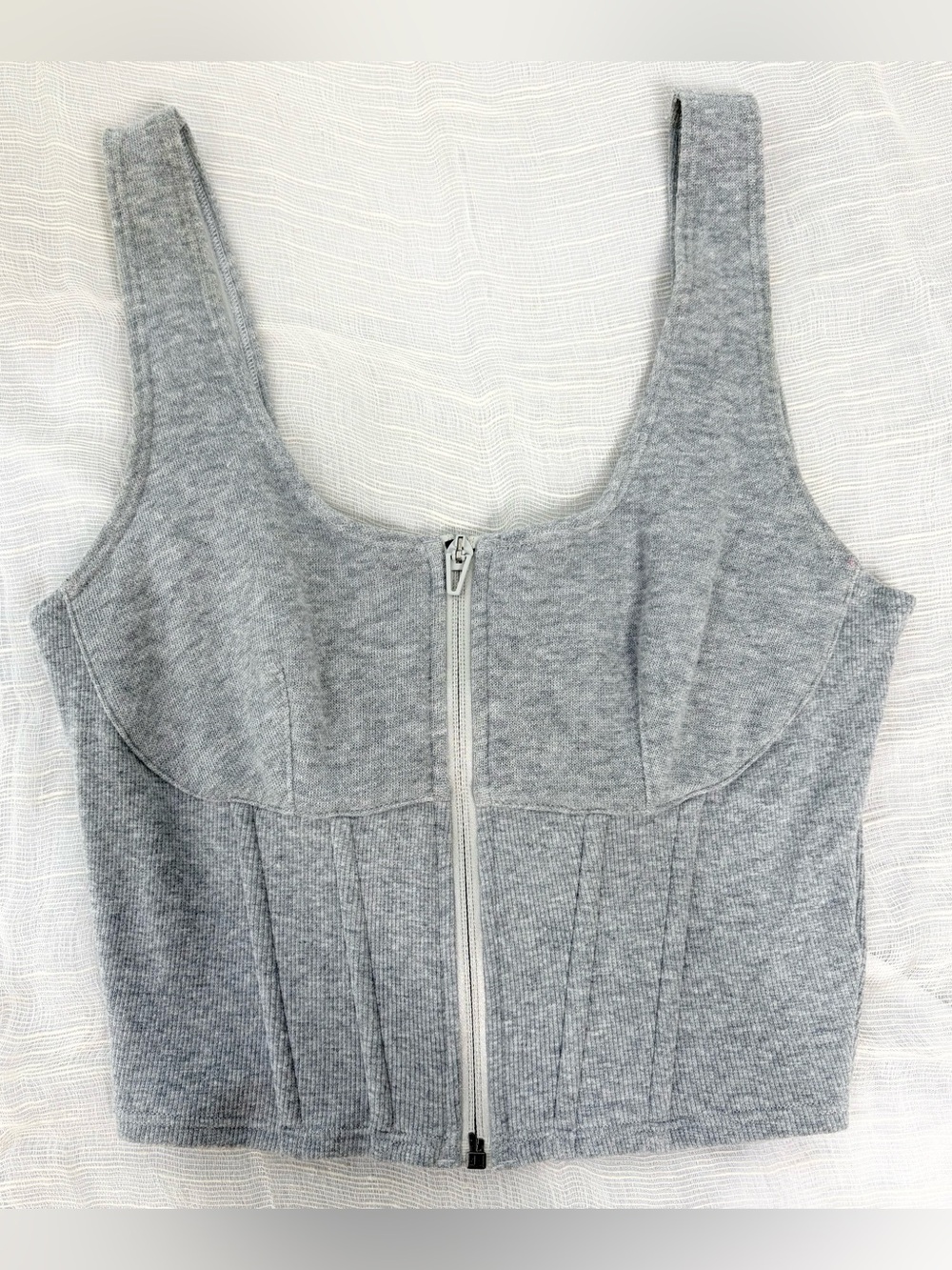 Victoria's Secret On Point Gray Zip Front Ribbed Corset Tank Top Small - Picture 6 of 11